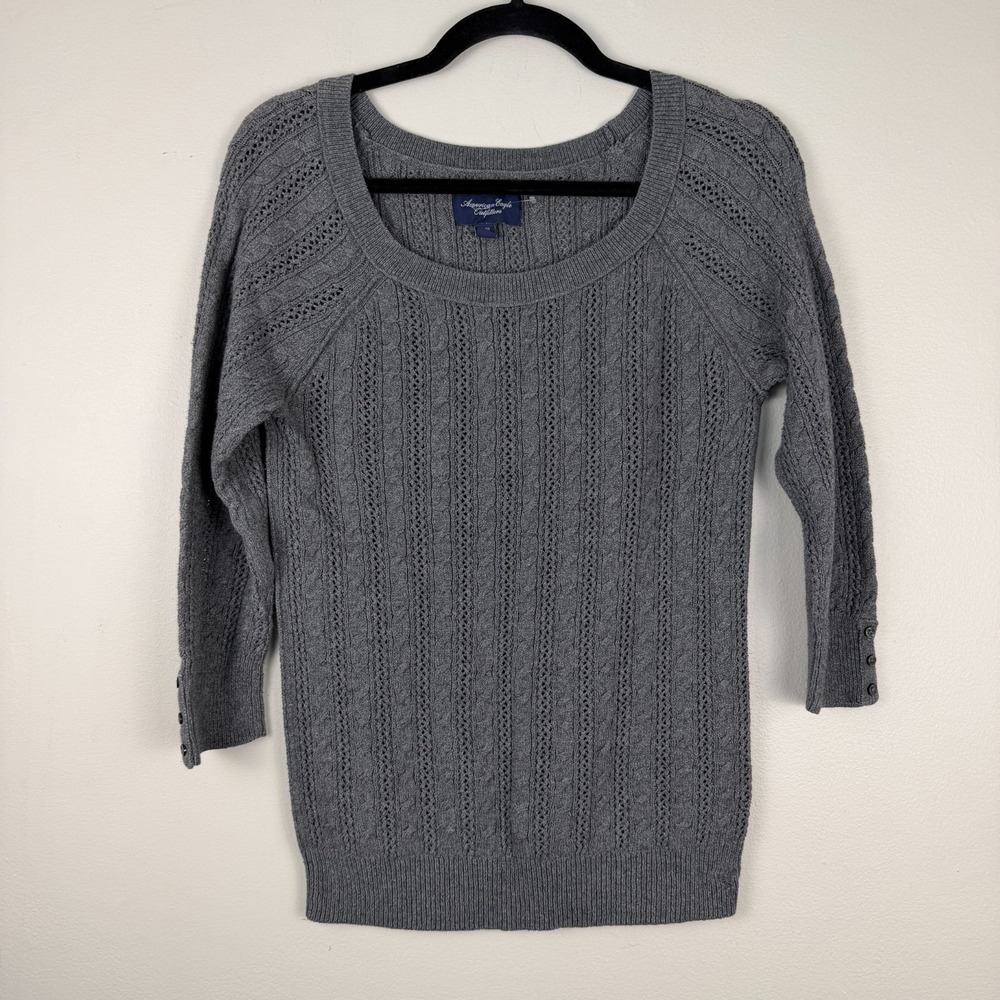 American Eagle Outfitters Sweater Women's XL (M) Gray Open Cable Knit Pullover